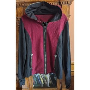 Women's Icelandic Designs Cowl Neck Wool Zip Up Jacket Maroon Black Sz M